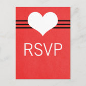ハートモダン出欠はがき、赤 インビテーションポストカード (正面)
