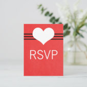 ハートモダン出欠はがき、赤 インビテーションポストカード (スタンド正面)