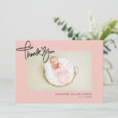 ハートモダン台本フォトピンクのベビーガール 案内状 (スタンド正面)