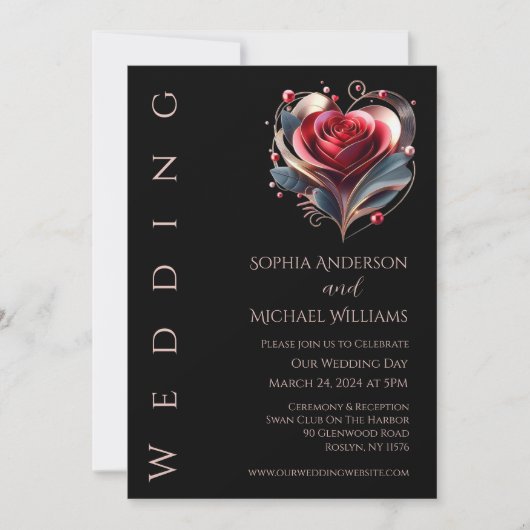 ハートモダン型バラ結婚式招待状 招待状 (正面)