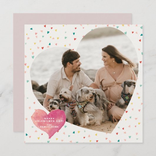 ハートモダン型フォトハッピーバレンタインデー シーズンカード (正面/裏面)