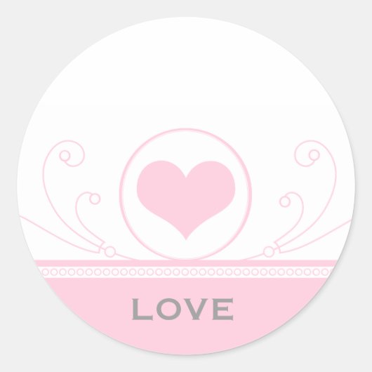 ハートモダン旋回ステッカー、ライトピンク ラウンドシール (正面)