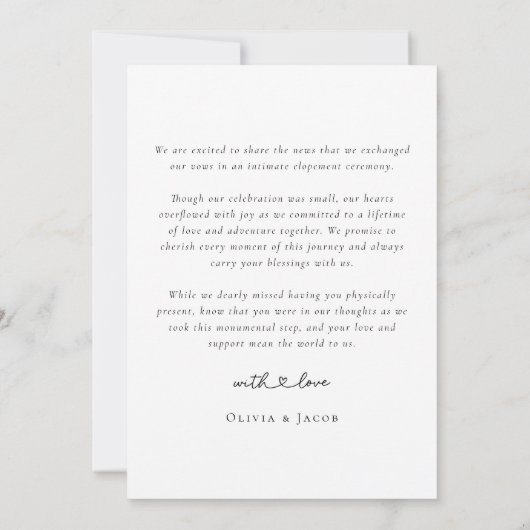 ハートモダン書道我々は写真の結婚駆け落ち 案内状 (裏面)