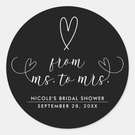 ハートモダン白黒MsからMrsブライダル ラウンドシール (正面)