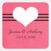 ハートモダン結婚式用シール、ピンク スクエアシール (正面)