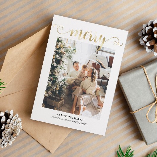 ハートモダン金ゴールドスメリークリプトフォトクリスマス シーズンカード