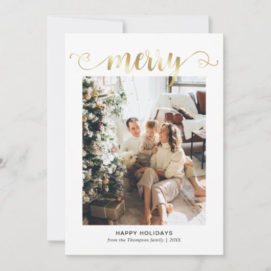 ハートモダン金ゴールドスメリークリプトフォトクリスマス シーズンカード (正面)