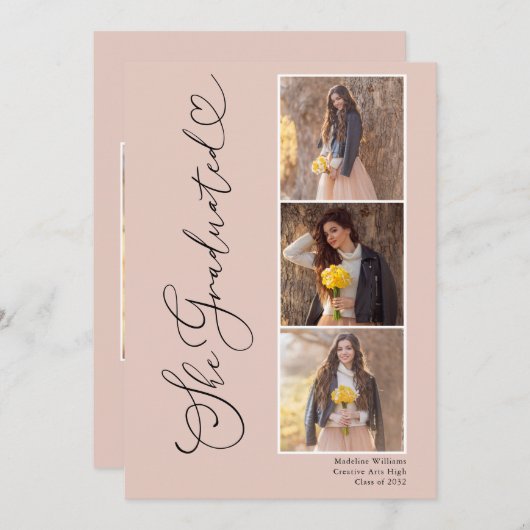 ハートモダン4枚写真卒業パーティー 招待状 (正面/裏面)