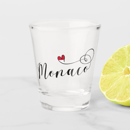 ハートモナコ、モナコの旗、私はモナコを愛します ショットグラス (正面)