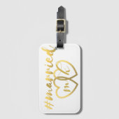ハートモノグラムたった今結婚しましたハネムーンラゲージタグ ラゲッジタグ (正面縦)