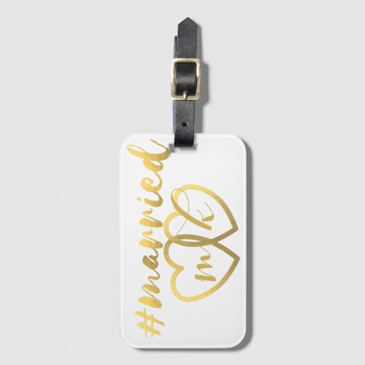 ハートモノグラムたった今結婚しましたハネムーンラゲージタグ ラゲッジタグ (正面縦)