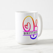 ハートモノグラムカスタムコーヒーマグ – レターB コーヒーマグカップ (正面右)