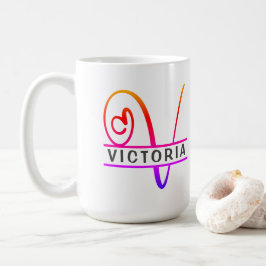 ハートモノグラムカスタムコーヒーマグ – レターV コーヒーマグカップ