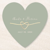 ハートモノグラムセージ結婚グリーン ペーパーコースター (正面)
