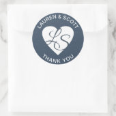 ハートモノグラムネイビーブルーとホワイト ラウンドシール (バッグ)