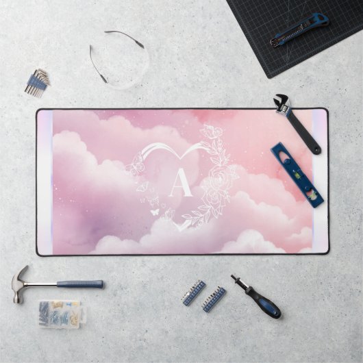 ハートモノグラムピンク天コンピュータデスクマット デスクマット (ワークステーション)