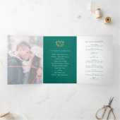ハートモノグラム写真金ゴールドグリーンウェディングプログラム 三つ折りプログラム (内部)
