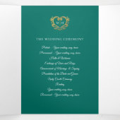 ハートモノグラム写真金ゴールドグリーンウェディングプログラム 三つ折りプログラム (内部中)