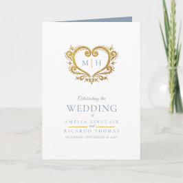 ハートモノグラム写真金ゴールドグレイ結婚ブルー プログラム