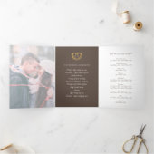 ハートモノグラム写真金ゴールドブラウン結婚式 三つ折りプログラム (内部)