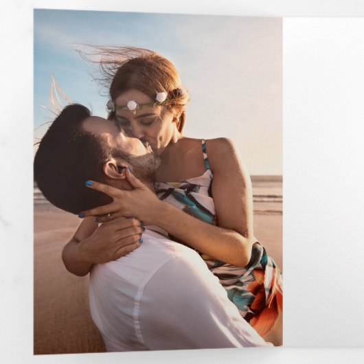 ハートモノグラム写真金ゴールド結婚ダスティブルー 三つ折りプログラム (内部最初)