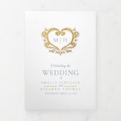 ハートモノグラム写真金ゴールド結婚ダスティブルー 三つ折りプログラム (カバー)