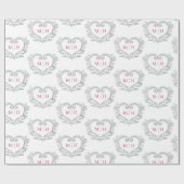 ハートモノグラム銀ベリーレッド結婚ホワイト ラッピングペーパー (フラット)