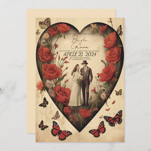 ハートユニーク型結婚式招待状 招待状 (正面/裏面)