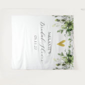 ハートユーカリ緑のブライダルシャワー背景 タペストリー (正面(横))