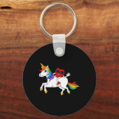 ハートライディングユニコーンバレンタインデーおもしろいガールズキッド キーホルダー (正面)