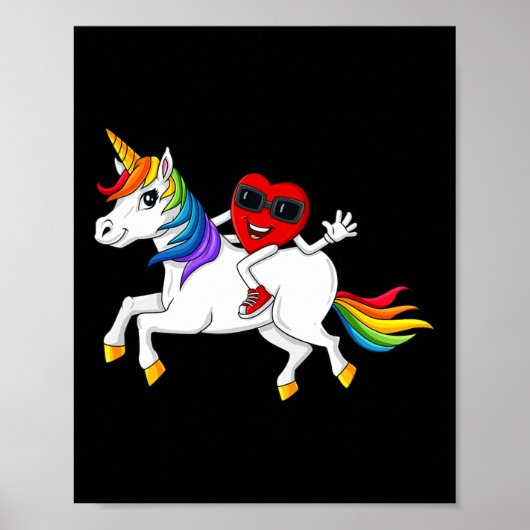 ハートライディングユニコーンバレンタインデーおもしろいガールズキッド ポスター (正面)