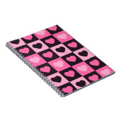 ハートライトピンク熱ピンク濃いブルゴーニュ市松模様に ノートブック (右側)