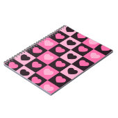 ハートライトピンク熱ピンク濃いブルゴーニュ市松模様に ノートブック (左側)