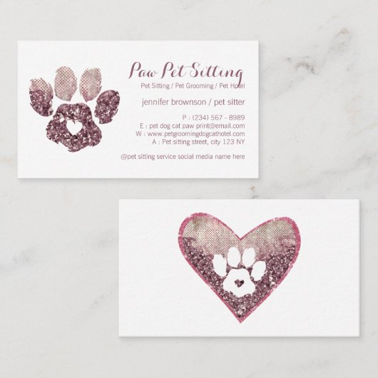 ハートラブクオーツペットシッターグルーミングポー 名刺 (正面/裏面)