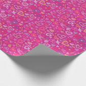 ハートラブコラージパターンピンク明るい赤紫色マゼンタ ラッピングペーパー (角)