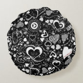 ハートラブドードルズブラックホワイトラウンド装飾用クッション ラウンドクッション (裏面)