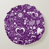 ハートラブドードルパープルラウンド装飾用クッション ラウンドクッション (裏面)