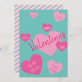 ハートラブハッピーバレンタインデーミントピンクメッセージ シーズンカード (正面/裏面)