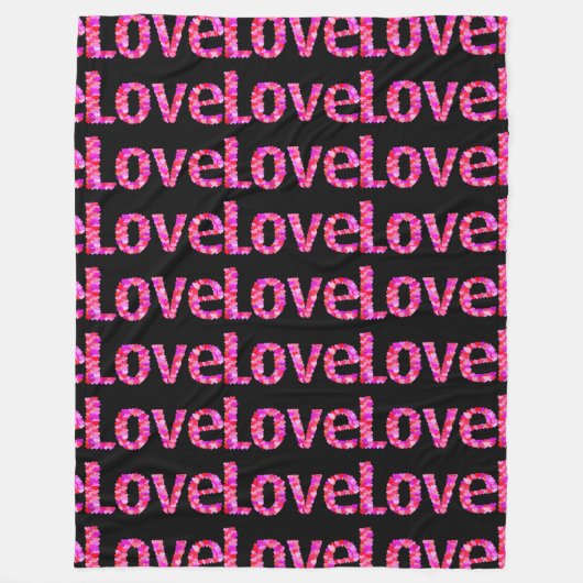 ハートラブバレンタインデーピンクブラックブランケット フリースブランケット (正面)