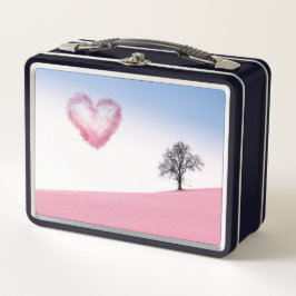 ハートラブバレンタインデー背景ツリー天国 メタルランチボックス