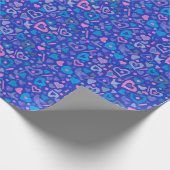 ハートラブバレンタイン紙コラージパターンブルー ラッピングペーパー (角)