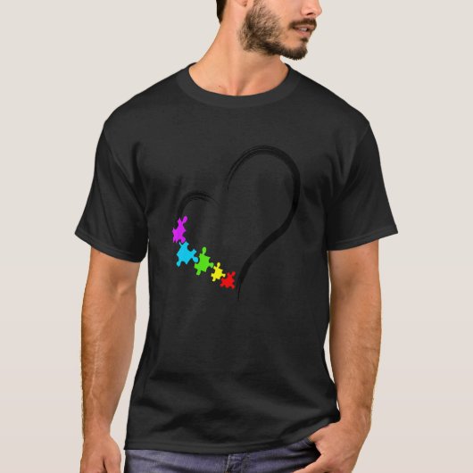 ハートラブパズルピースハート自閉症意識 Tシャツ (正面)