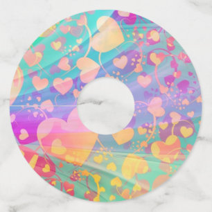 ハートラブパターンパステルデザイン ワイングラスタグ