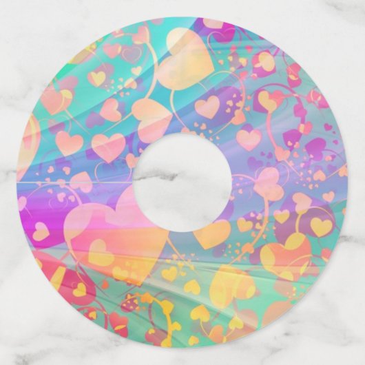 ハートラブパターンパステルデザイン ワイングラスタグ (正面)