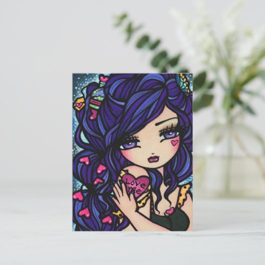 ハートラブポションマーメイドフェアリーファンタジーアートガール ポストカード (スタンド正面)