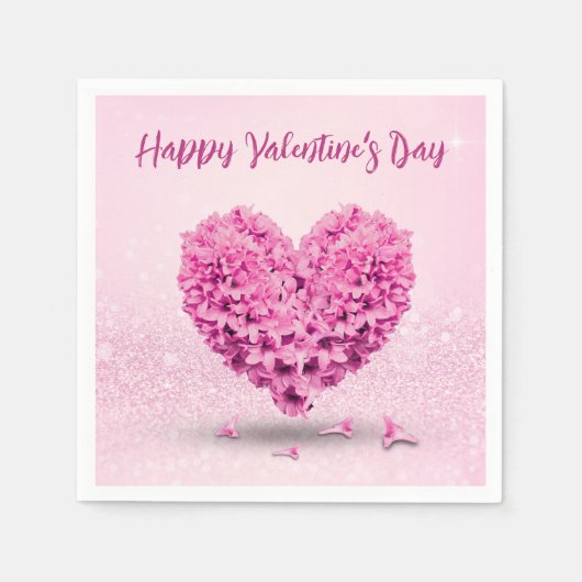 ハートラブルハッピーバレンタインデーピンクヒアシンス スタンダードカクテルナプキン (正面)