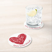 ハートラブレッドホワイトウェディングパーティーブライダルシャワー ラウンドペーパーコースター (インサイチュ)