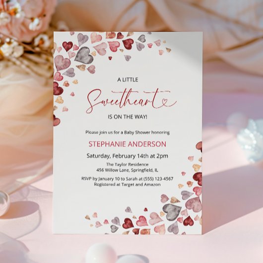 ハートリトルスウィートガールベビーシャワー 招待状