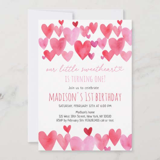 ハートリトルスウィートファースト誕生日 招待状 (正面)