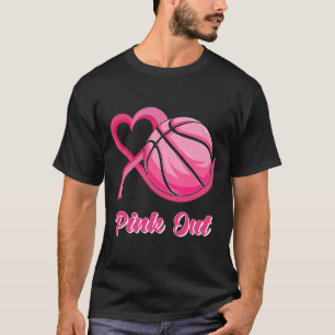 ハートリボンバスケットボールピンクアウト乳がんAwa Tシャツ